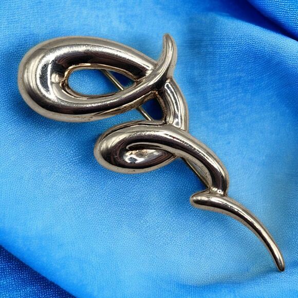 Vintage Modernist Sterling Silver 3" Brooch Pin Scribble Swirl 925 CNA Thailand - Picture 1 of 5